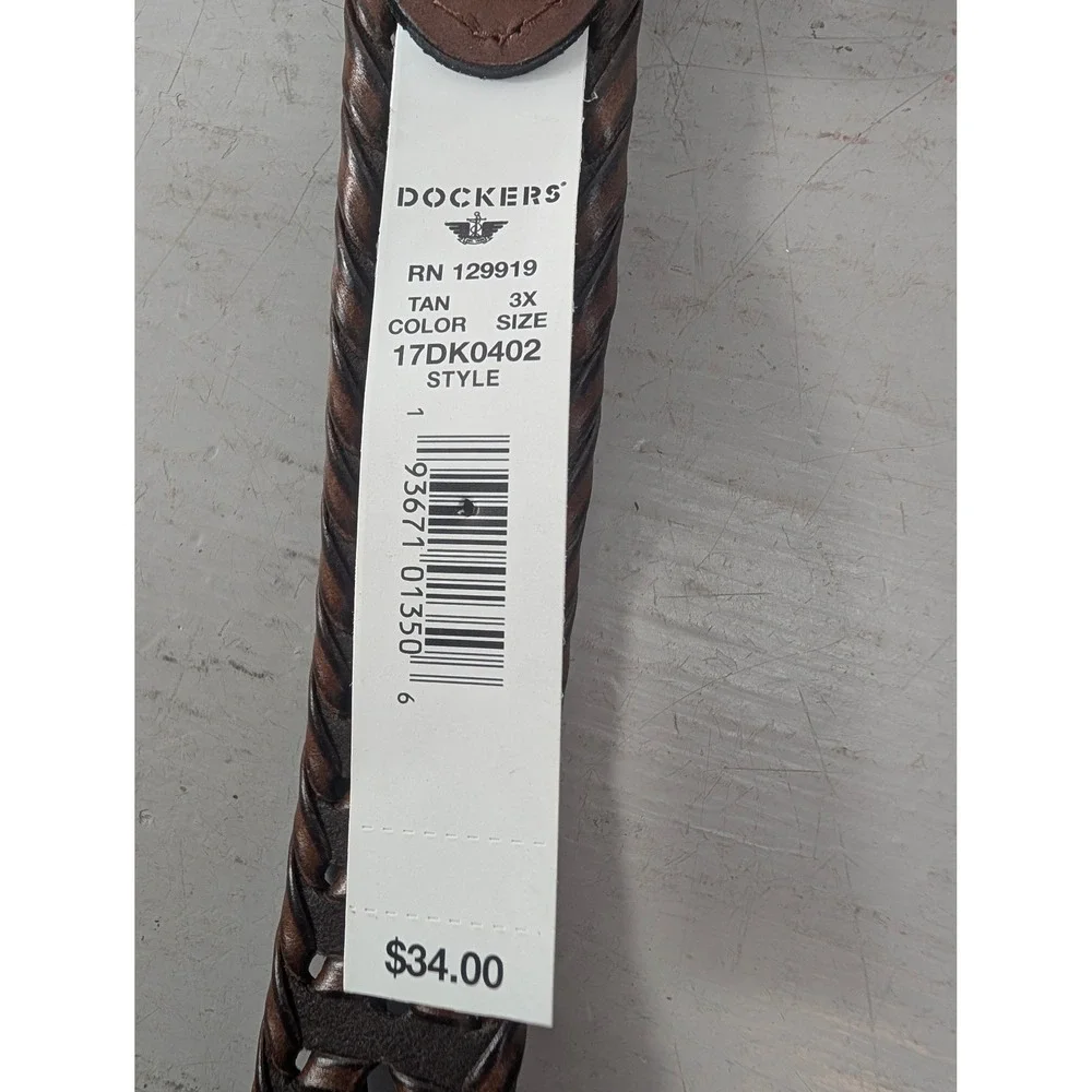 Dockers Braided Belt Tan Brown Woven Leather Tab Men's 3X 50-52 17DK0402‎ NEW